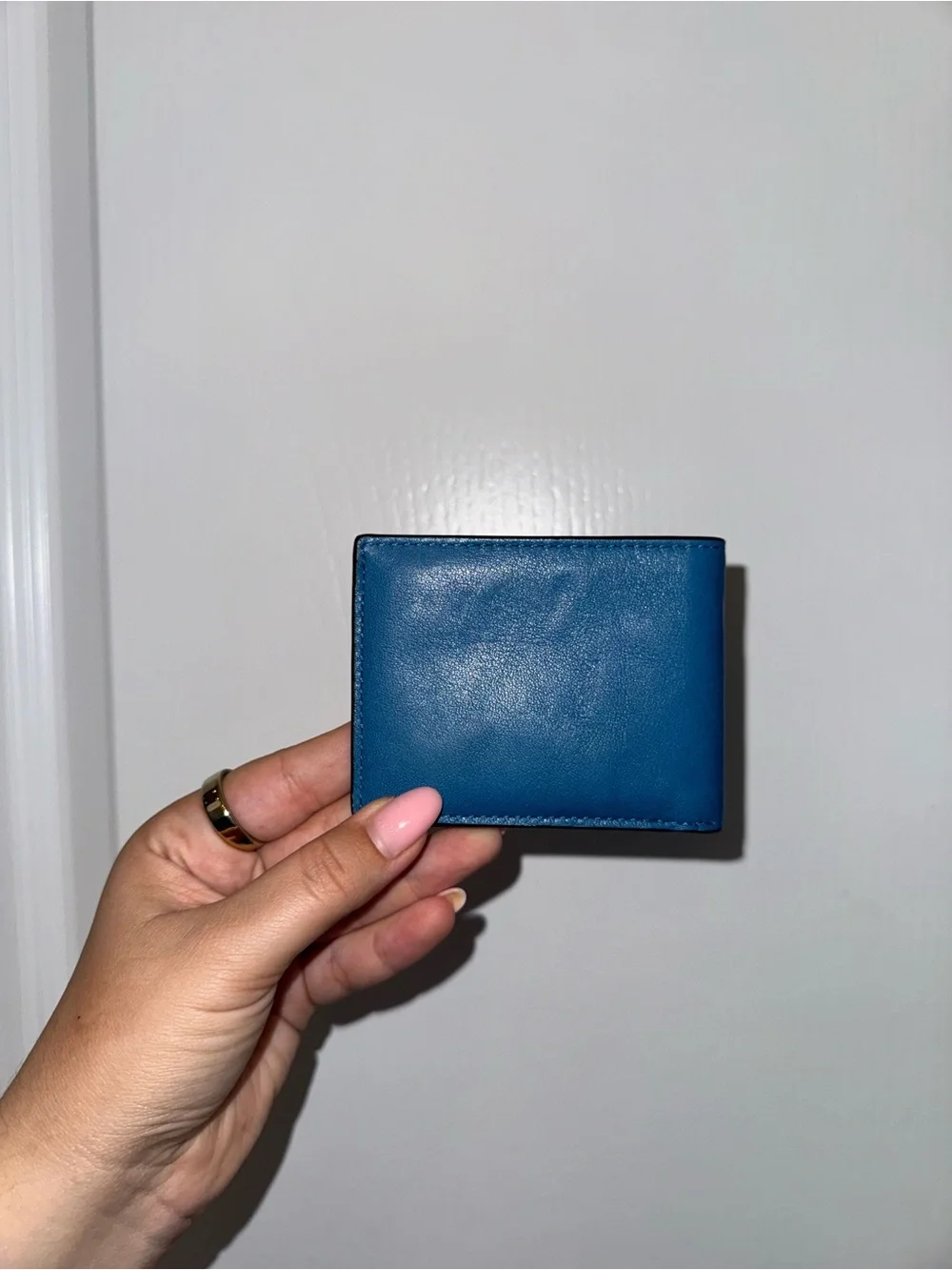 COACH Teal Blue Leather Bifold Card Wallet